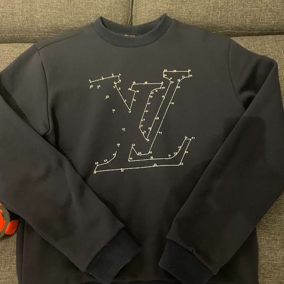 SOLD - Navy Louis Vuitton Stitch Print Embroidery Crewneck - Picture 2 of 9